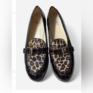Amalfi Leopard Print Leather Loafers with Buckle Sz 8B